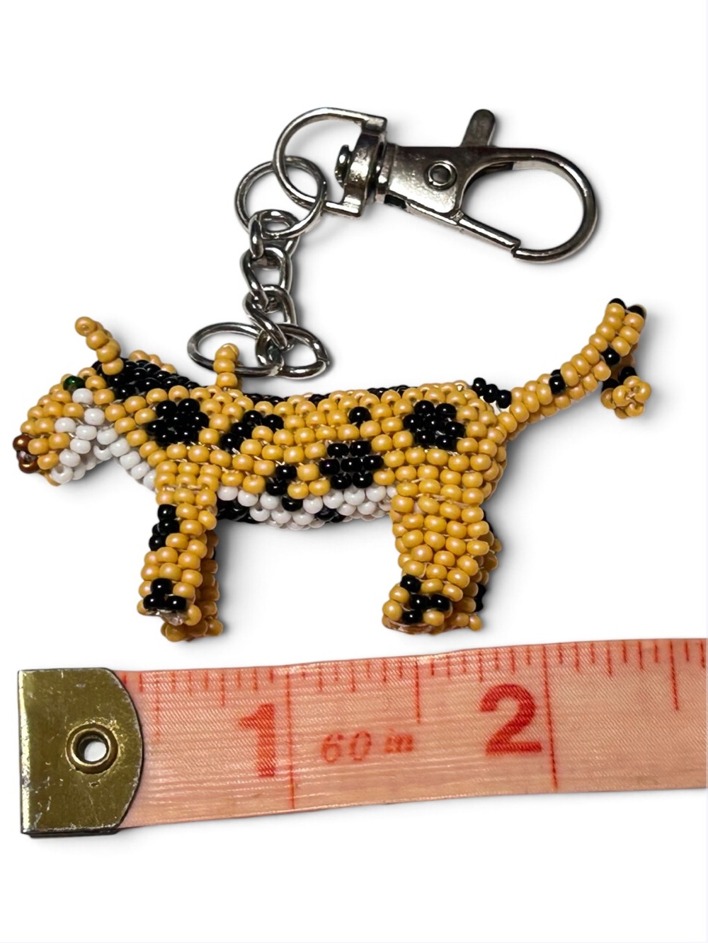 GrandmaMia 3D Savannah Cat MIYUKI DELICA Glass Bead Bag Charm Handmade NWT - Picture 4 of 4
